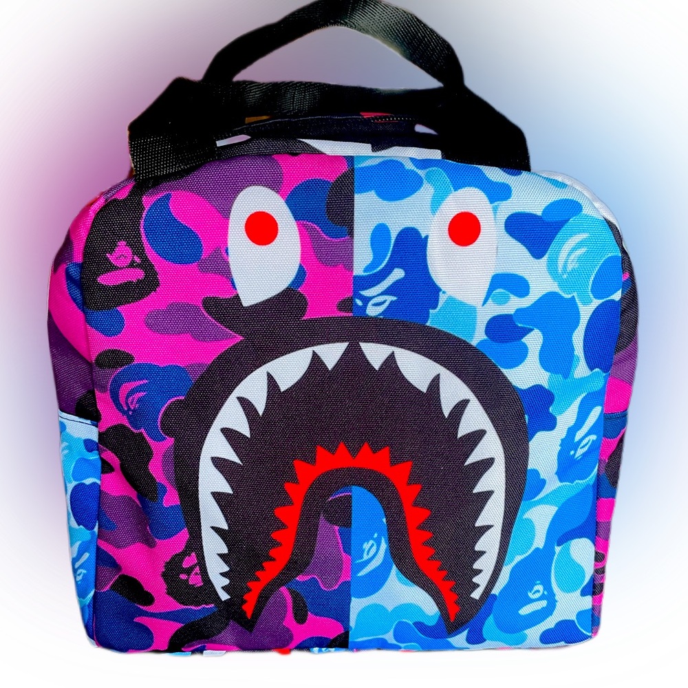 BAPE Camo Shark Tote Lunchbag Purple-Blue